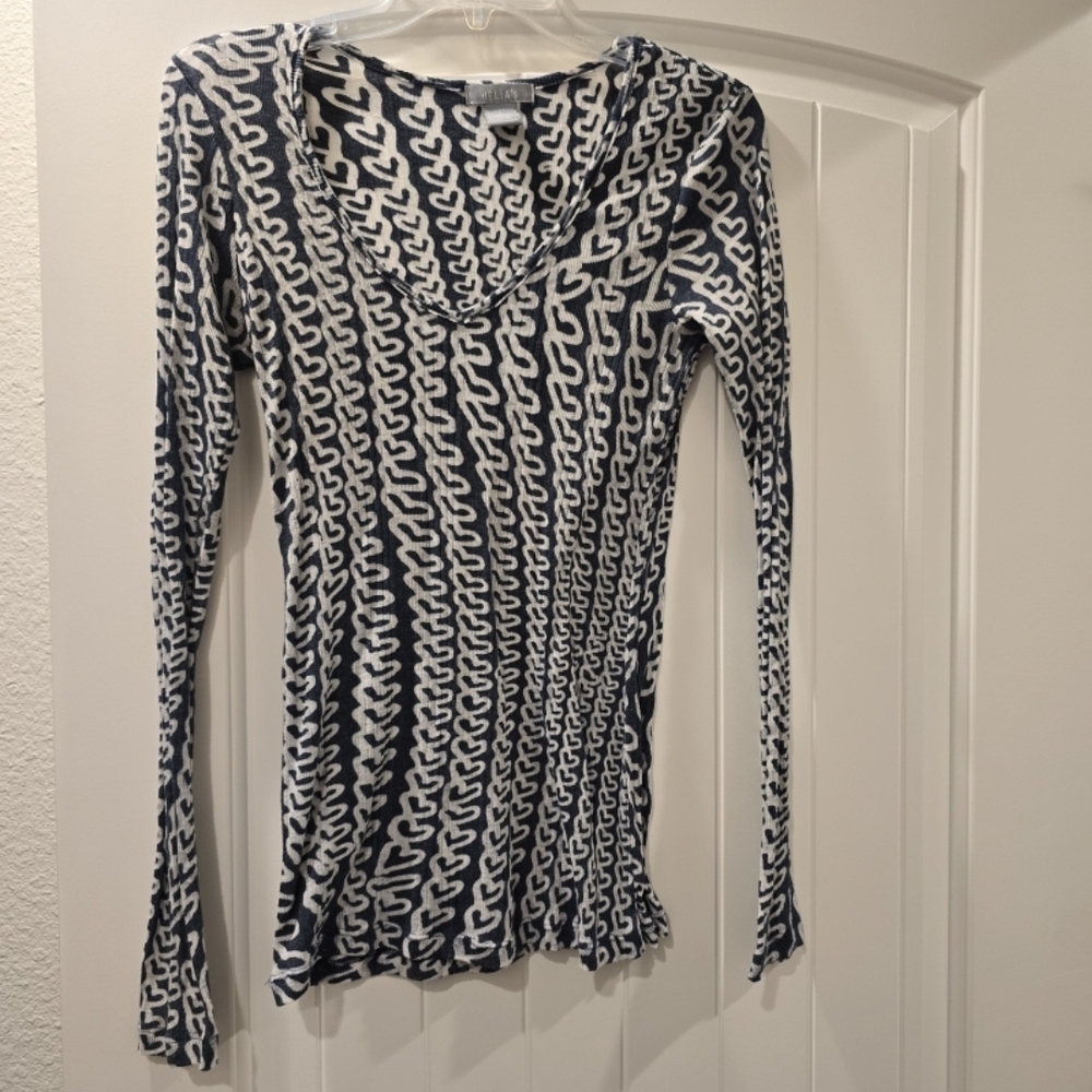 dELiA*s Navy and White Long Sleeve Top